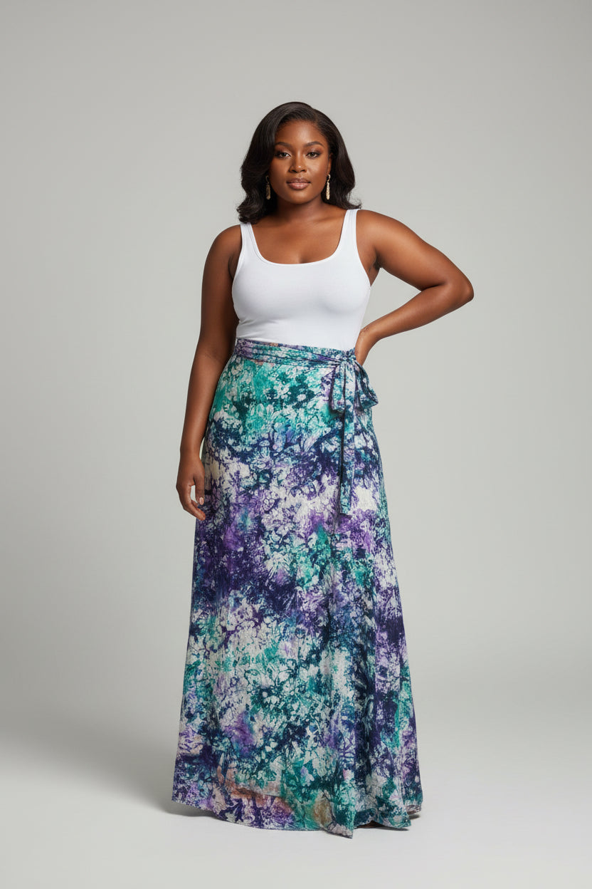 Tie dye long flare wrap  skirt