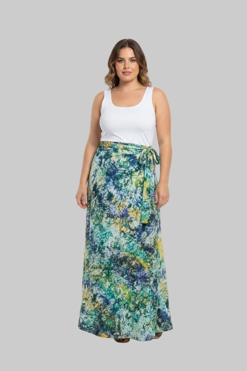 Tie dye long flare wrap skirt