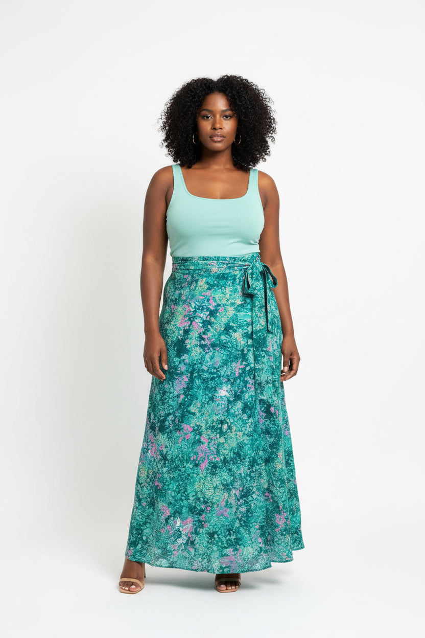 Tie dye long flare wrap skirt