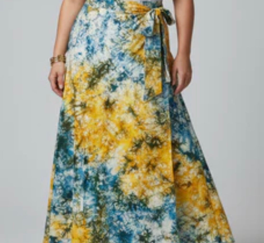 Tie dye long  flare wrap skirt