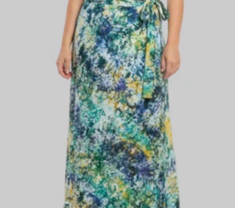 Tie dye long flare wrap skirt