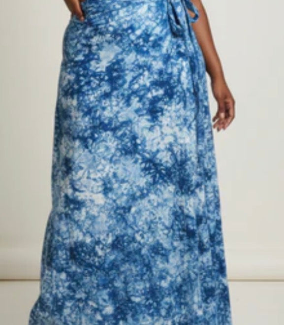 Tie dye long  flare wrap skirt