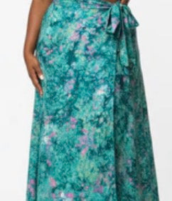 Tie dye long flare wrap skirt