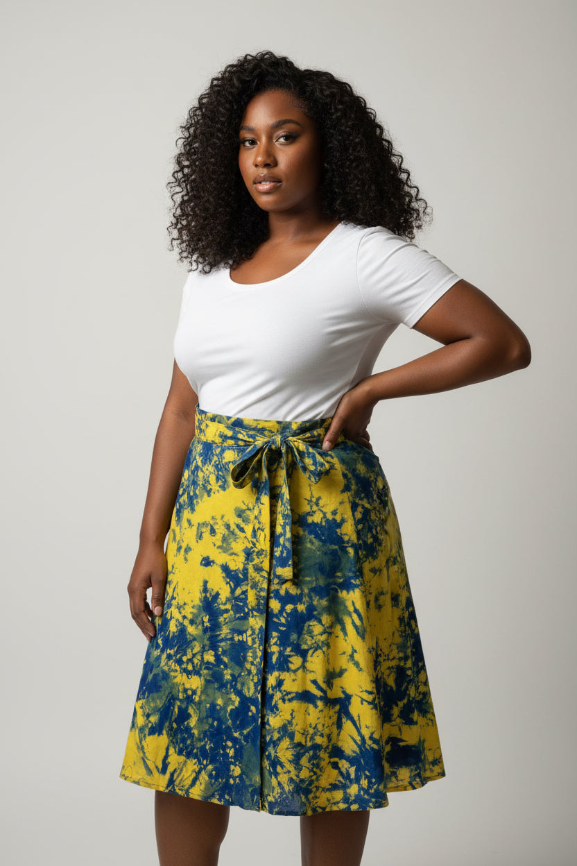 Tie dye short flare wrap skirt