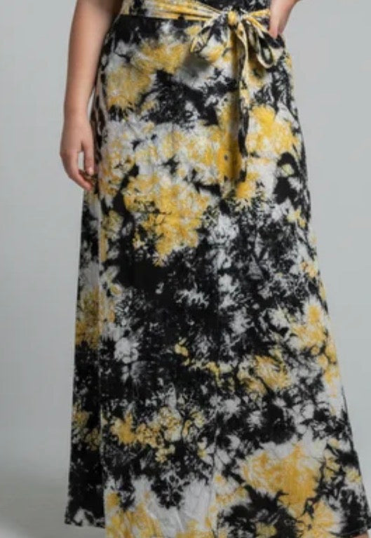 Tie dye long flare wrap skirt