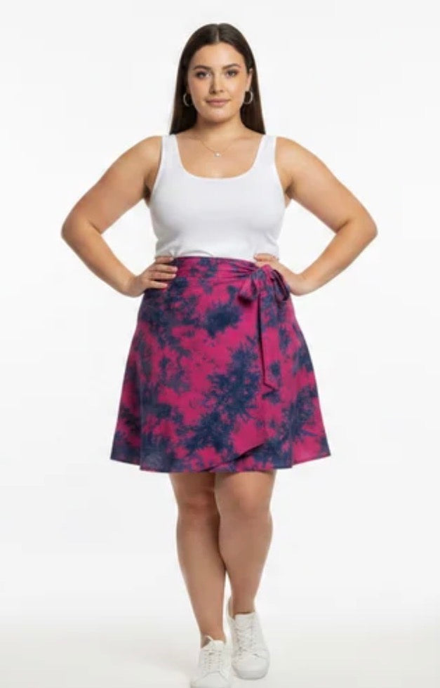 Tie dye short flare wrap skirt