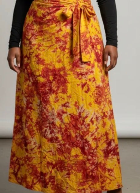 Tie dye long flare wrap skirt