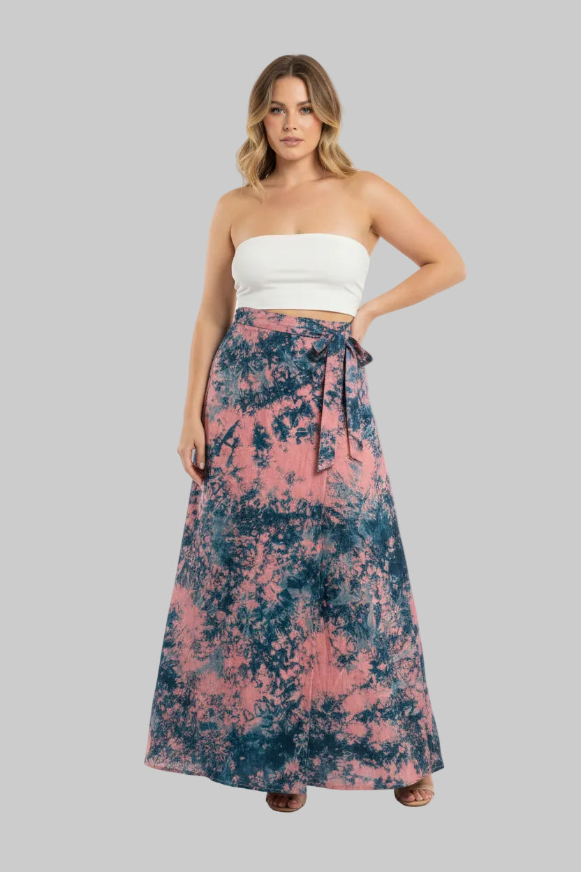Tie dye long flare wrap skirt