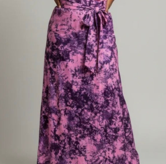 Tie dye long flare  wrap skirt