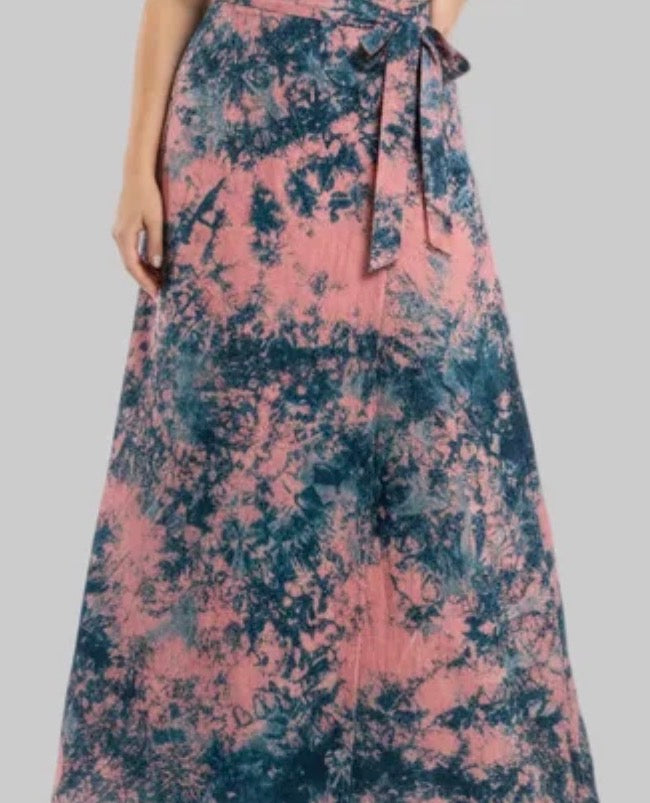 Tie dye long flare wrap skirt