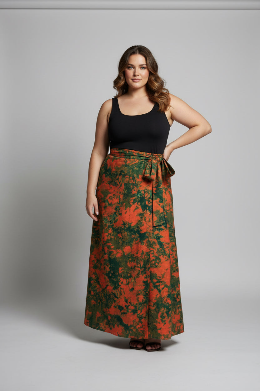 Tie dye long flare wrap skirt